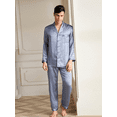thumbnail image 4 of THXSILK Silk Pajamas for Men, 2 pcs Long Pajamas Set, Natural 19 Momme Mulberry Silk, Soft& Lightweight, Blue, L, 4 of 6