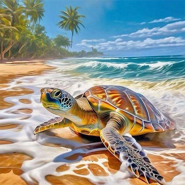 Kit Pintura Por Números Sobre Lienzo Arte Al Óleo Artesanal Imagen Tortugas Marinas Del 40x40cm