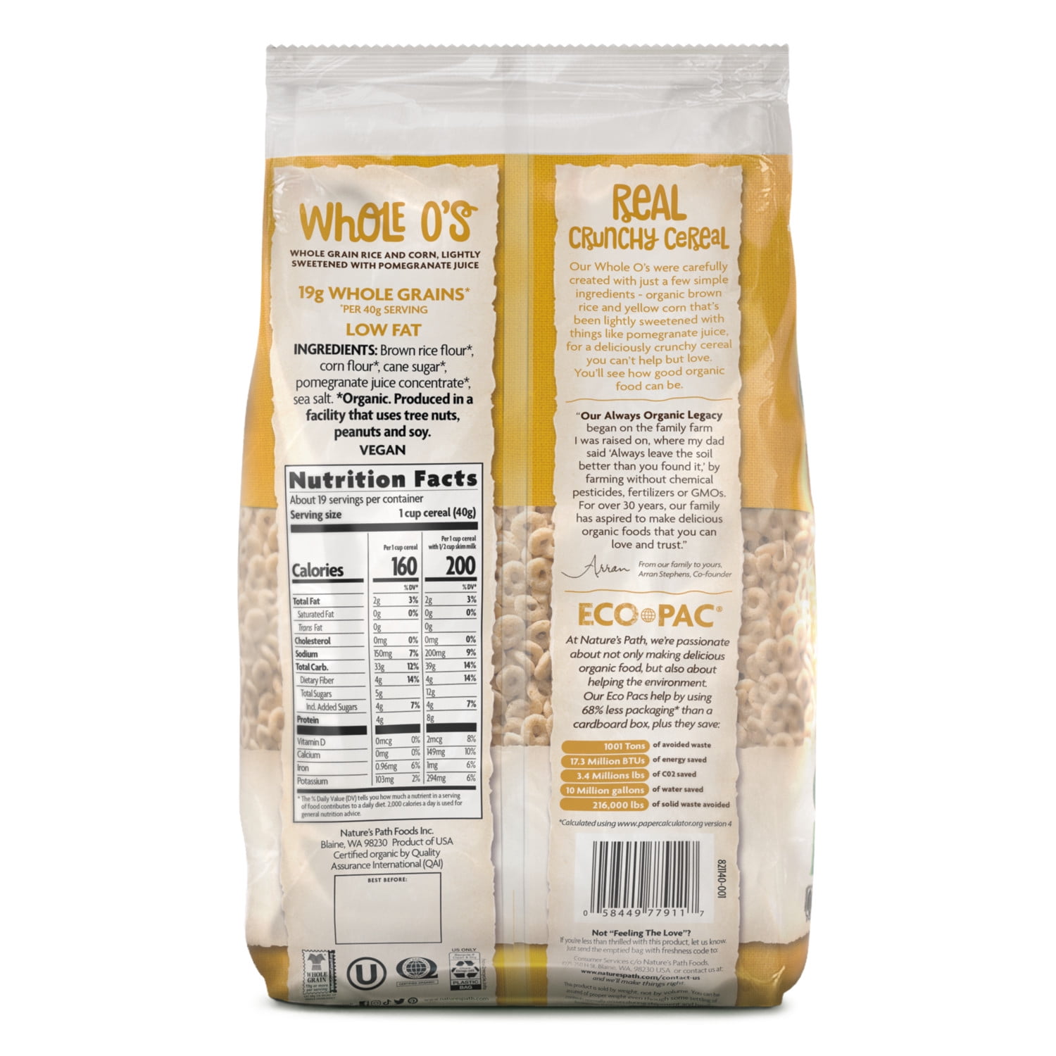 Nature's Path Organic Whole O's Breakfast Cereal, 26.4oz Bag (pack of 6)
