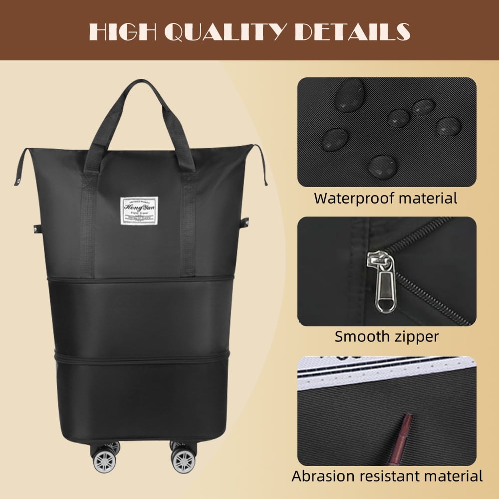 Youersen Duffle Bag with Wheels, Expandable Rolling Ideal Carry-on for Travel Adventures, Black, Adult