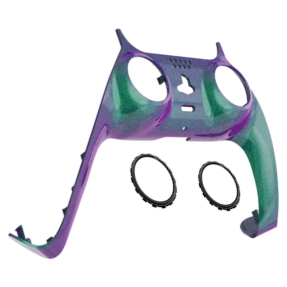 eXtremeRate Chameleon Green Purple Trim Shell Replacement Clip Shell w/Accent Rings for ps5 Controller BDM-010/020/030/040