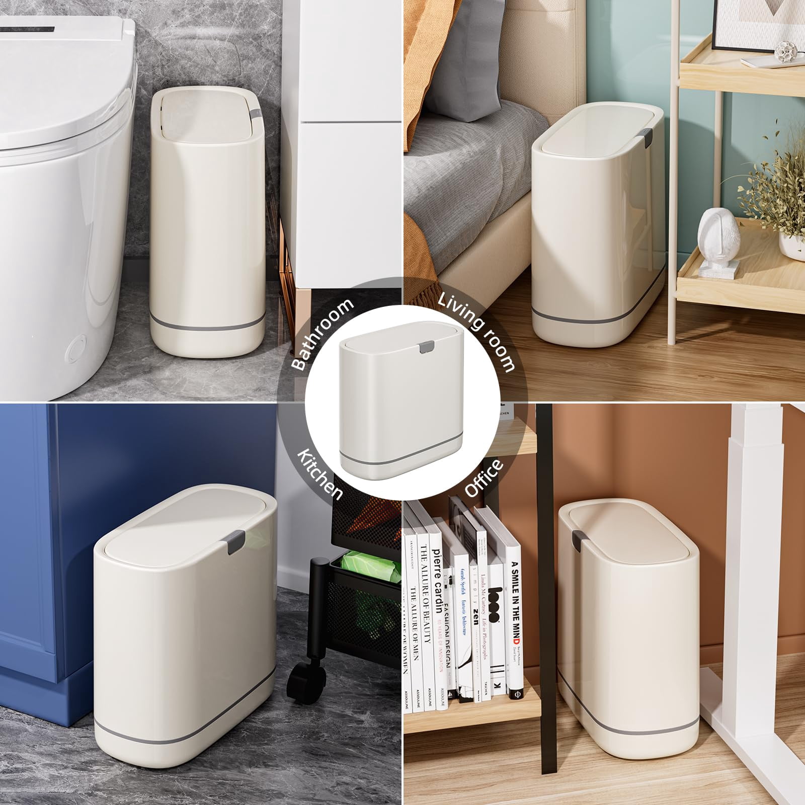 Garbage Can With Lid 2.6 Gallon Slim Plastic Wastebasket