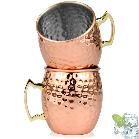Ikoopy 2Pcs Moscow Mule Mugs 16oz Large Capacity Cups with Handle Handcrafted Moscow Mule Cups 304 Stainless Steel Hammered Cups Rose Gold Moscow Mule Mugs for Cocktail Beer Bar Party
