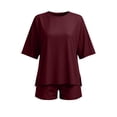 thumbnail image 4 of Costeam Womens Oversized 2 Piece Outfits Drop Shoulder Short Sleeve Side Slit Top Elastic High Waist Shorts Solid Color Soft Knit Casual Daily Loungewear Set, 4 of 8