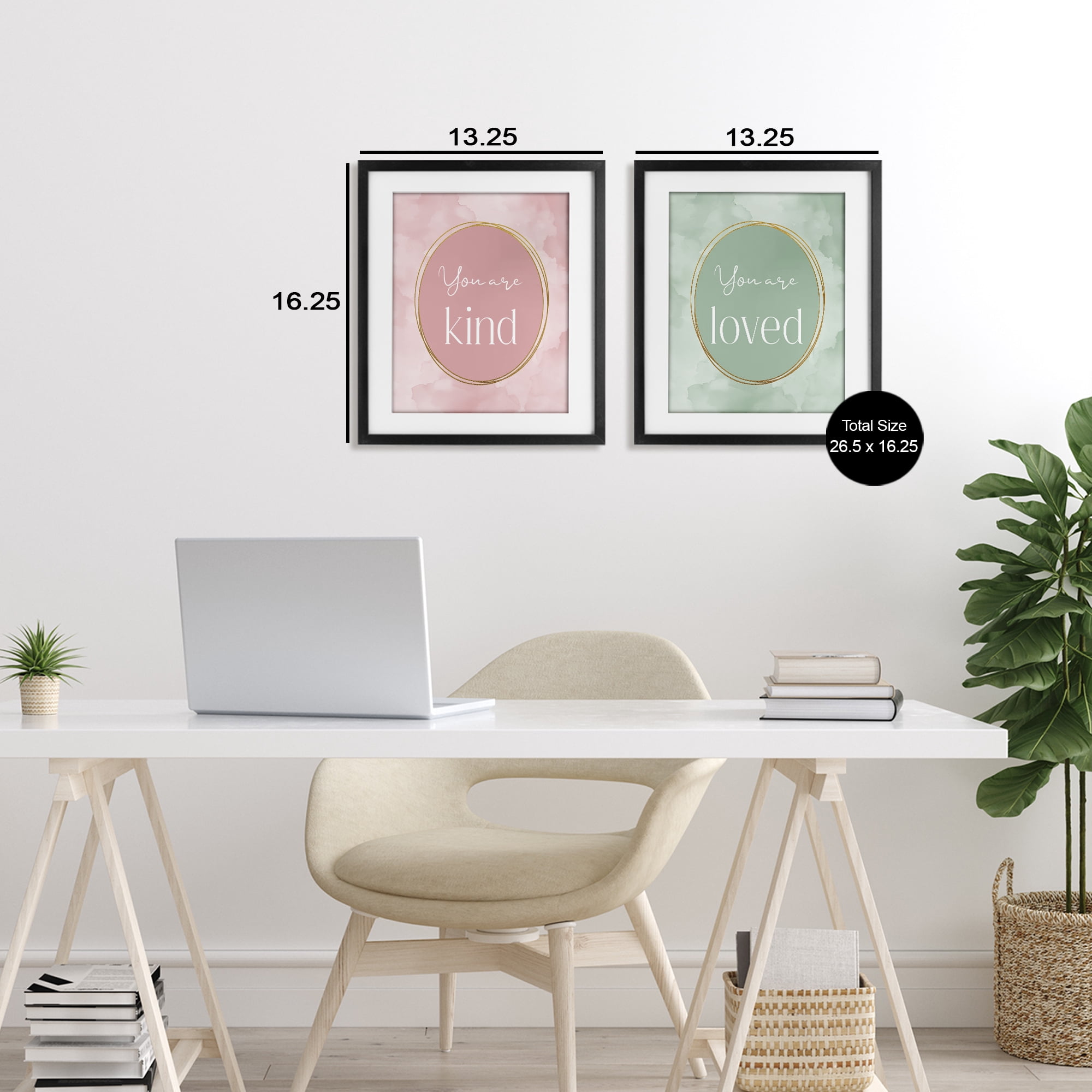Stupell Industries Pastel Golden Affirmations 2 Piece Black Framed Print Under Glass Set, design by Christine Simpson Art