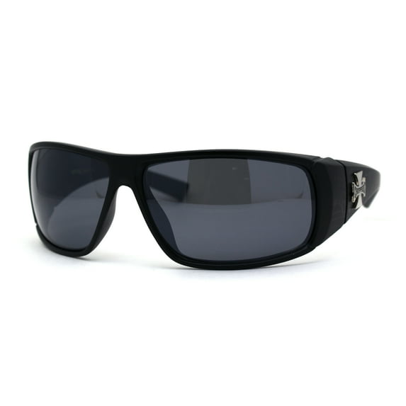 Choppers Mens Spider Web Print Rectangular Warp Biker Motorcycle Sunglasses All Black