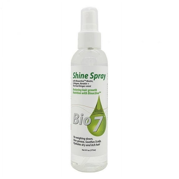 Bio 7 Hair Shine Spray with Bioactive Biotin, Collagen, Keratin   Tea Tree Ginger and Mint 6 fl oz