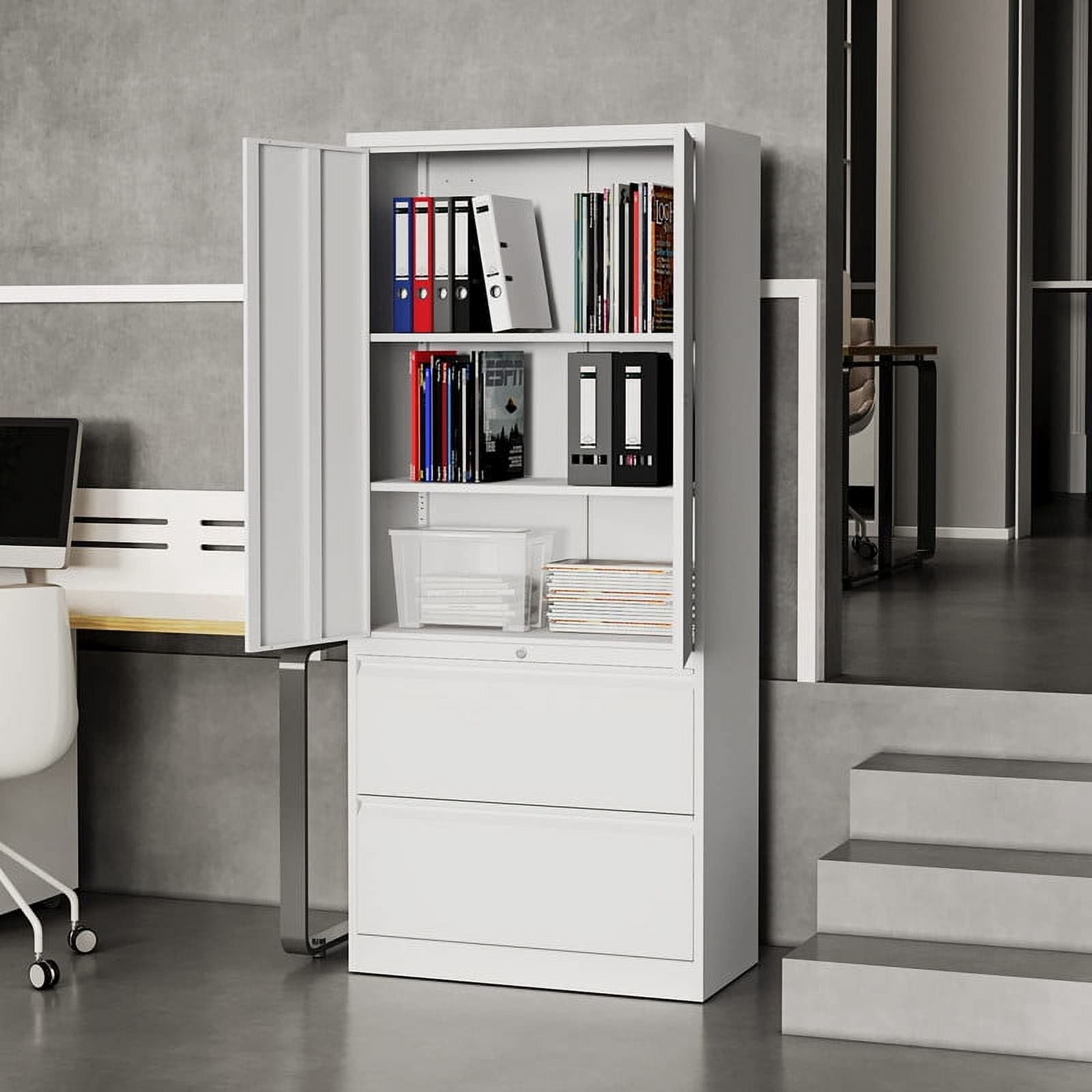 MIIIKO File Cabinets for Home Office, Lateral File Cabinets with Lock,Steel Storage Cabinet with 2 Drawers and Doors for Hanging Files Letter/Legal/A4 Size Files