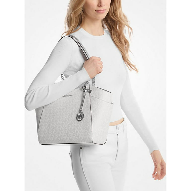 Michael Kors Women's Jet Set Large Logo Shoulder Bag, White/Silver