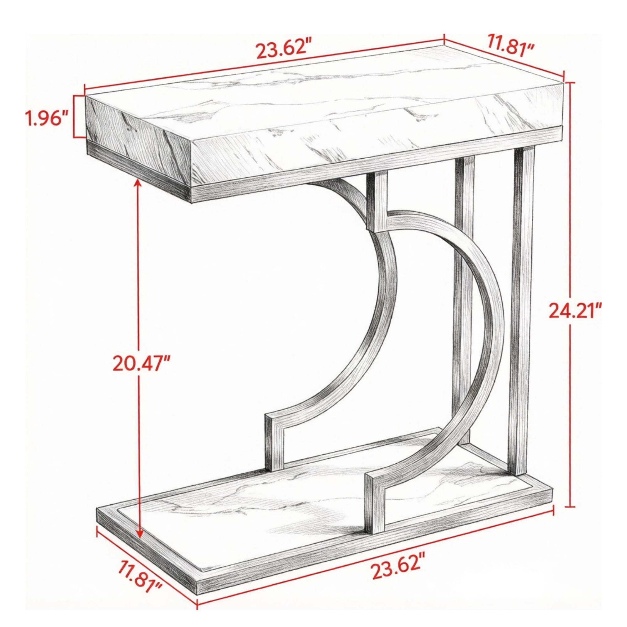 Faux Marble C-Shaped End Table Modern Gold Metal Frame, Compact Waterproof Scratch Resistant Side Table, Lightweight Movable Accent Table for Living Room Small Space Decor