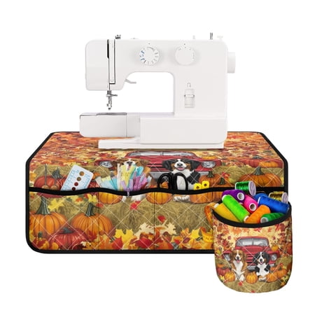 HELLHERO Puppy Pumpkin Patterne Sewing Machine Mat to Keep Sewing Accessories Lightweight Beautiful & Practical Fusion Sewing Machine Mat Organizer 25.2in×24.4