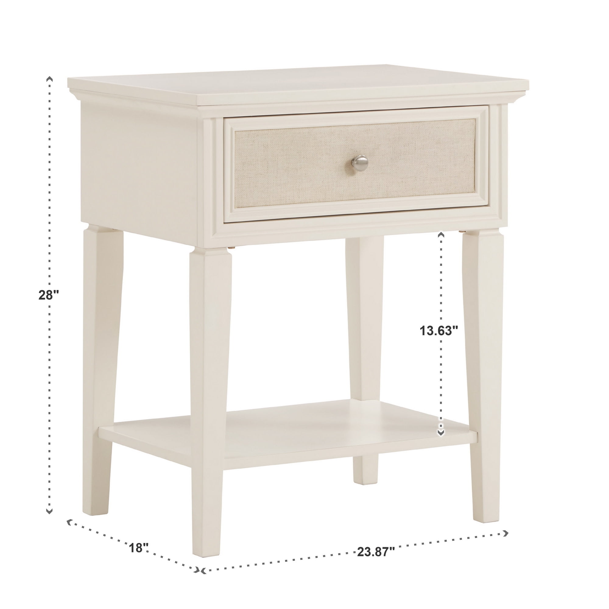 Weston Home Erro White Finish Beige Linen 1- Drawer Nightstand
