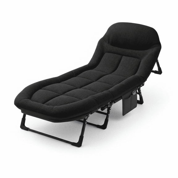 LIFERECORD Folding Camping Cot, Adjustable Camping Cot for Adults, Portable Reclining Lounge Chair with Mattress/Pillow, Oxford Camping Cots for Indoor/Outdoor, Black