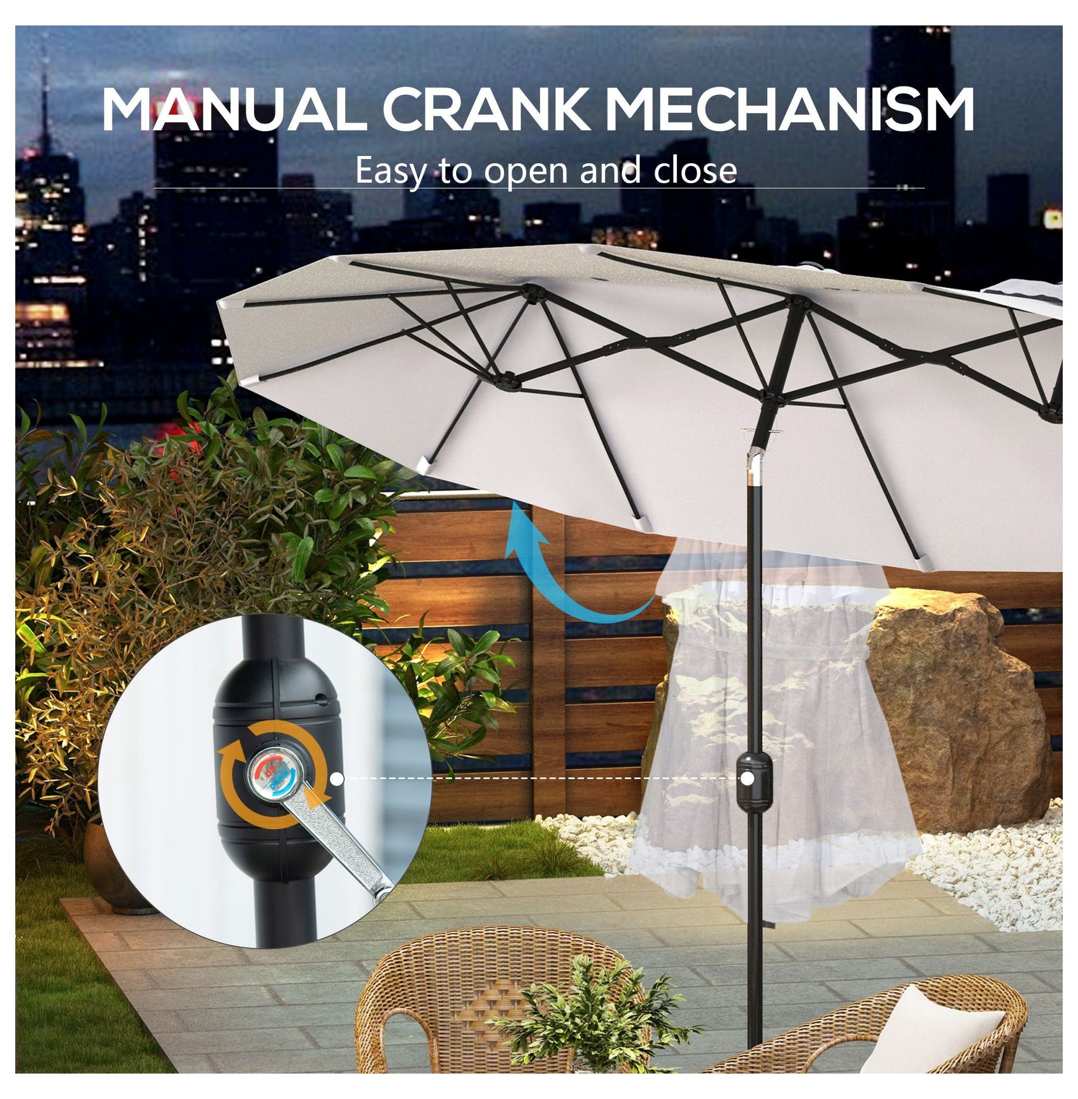 9.5' Patio Umbrella, Double-Sided Outdoor Market Umbrella with Tilt & Crank, 12 Ribs for Garden, Deck, Pool - White/Black