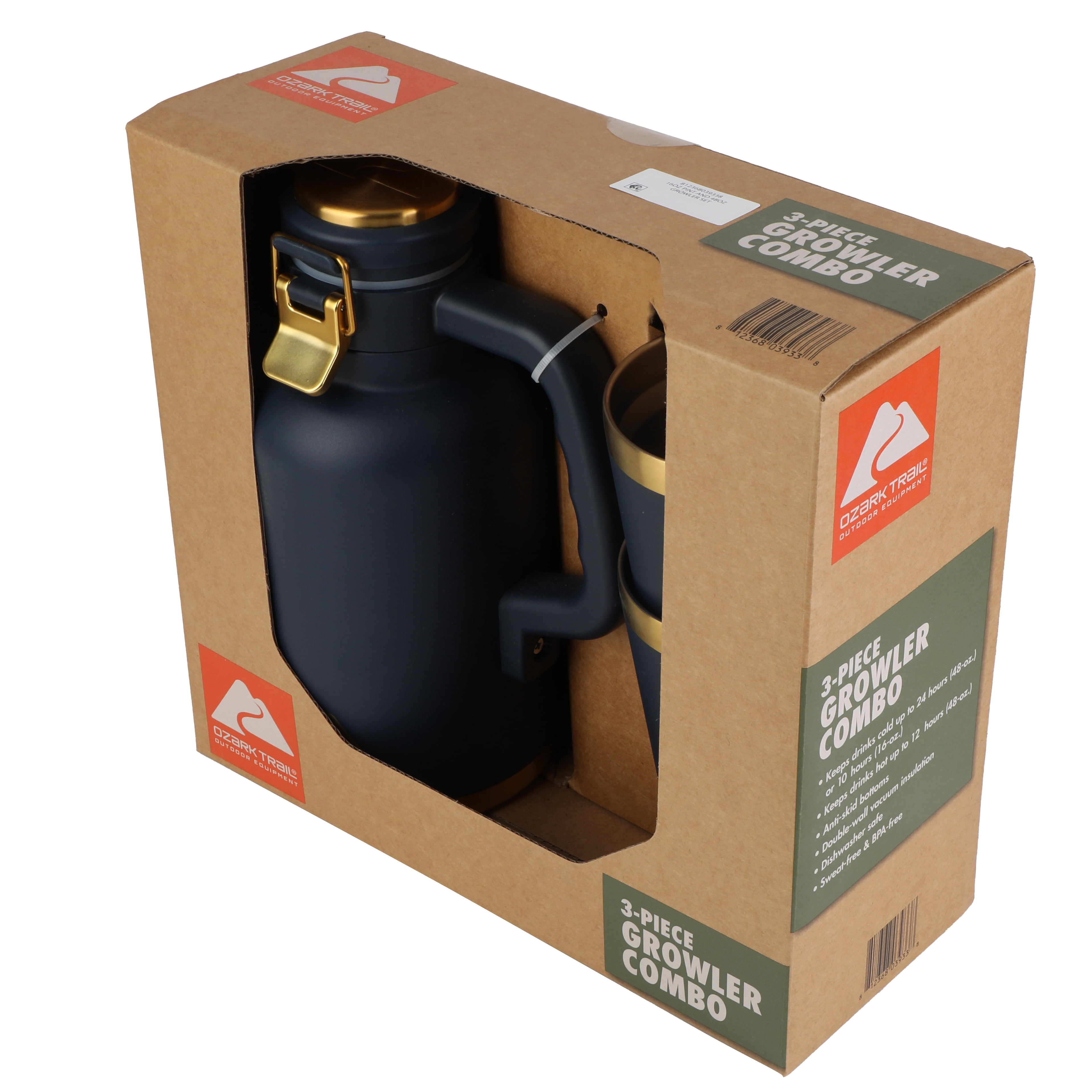 Ozark Trail 16oz Stainless Steel Pint Tumbler and 48oz Insulated Growler Set, Navy