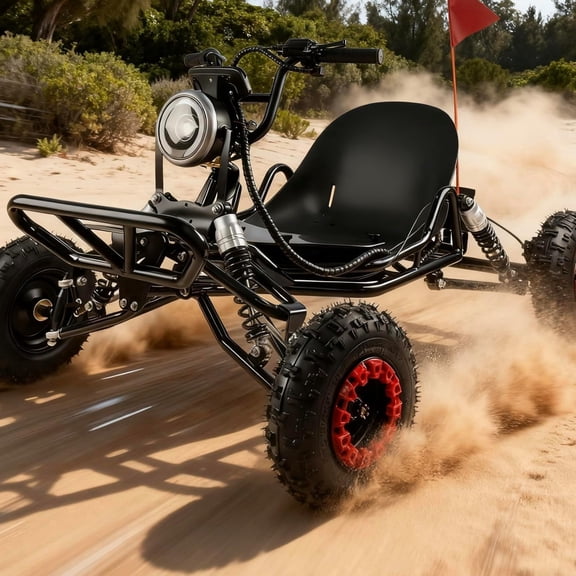 Chantmo 1500 W Electric Go Kart 25mph 330 lbs Capacity 6 inch All Terrain Tires Front LED 10.4 Ah 15 Mile for Ages 12 Backyard Off Road Black