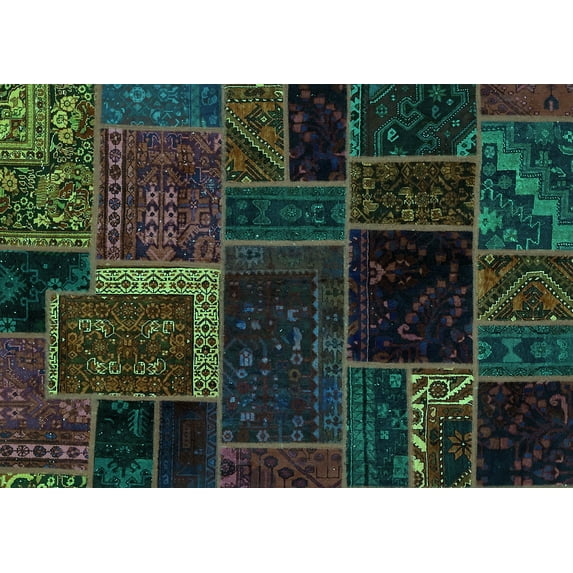 Ahgly Company Machine Washable Indoor Rectangle Patchwork Turquoise Blue Transitional Area Rugs, 2' x 3'