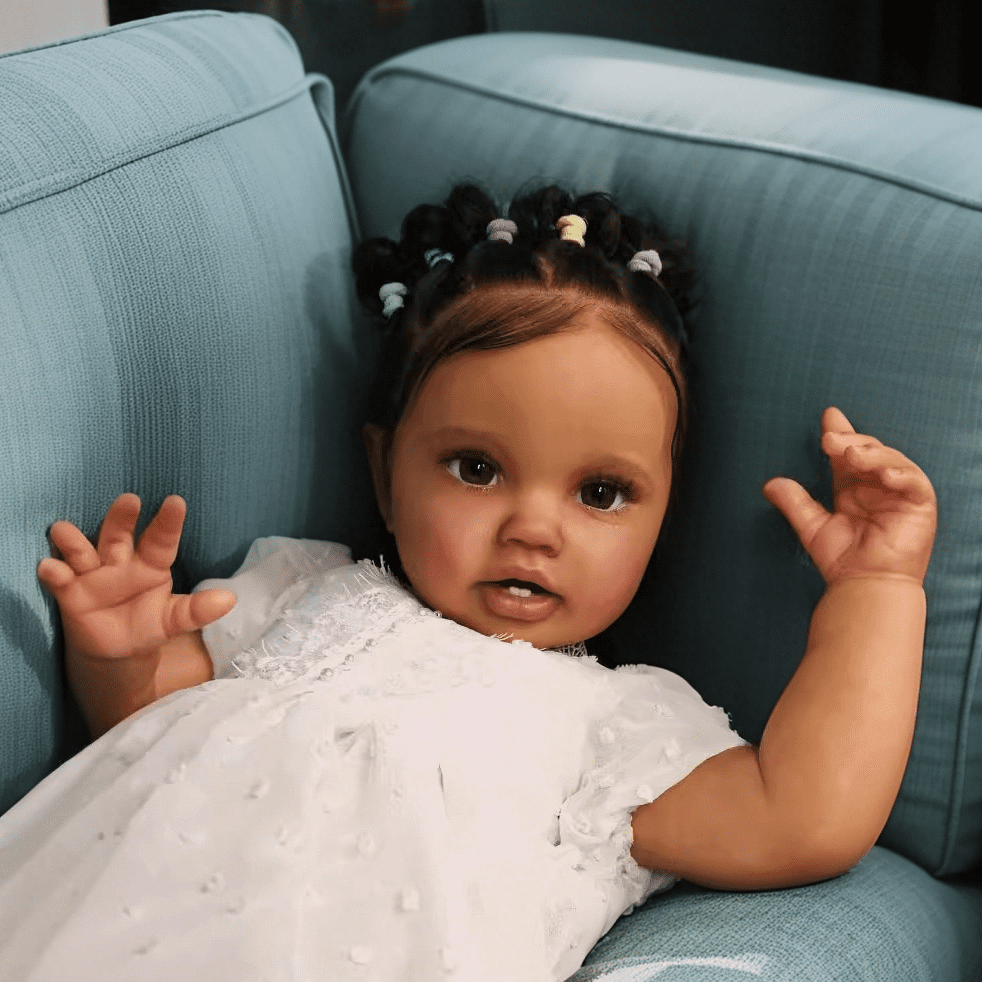 iCradle 24 Inch 58cm Black Skin Colour Baby Doll Toddler Girl African American Realistic Reborn Toddlers Dolls Soft Vinyl Cloth Body Lifelike Newborn Babies Doll Gift Toy for Kids Age 3+