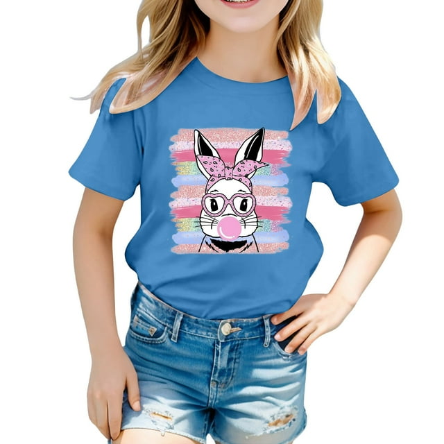 XDZJLR T-Shirts Filles Enfants Graphique de Pâques Coupe Ample Décontractée Manches Courtes Col Rond pour Garçons 3-4 Ans