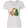 thumbnail image 3 of Inktastic Tyrannosaurus Rex Decorating Christmas Tree Women's V-Neck T-Shirt, 3 of 5