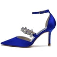 thumbnail image 2 of Women Pointed Toe High Heels Stiletto High Rhinestones Ankle strap Satin 8.5CM Pump Party Dress, 2 of 6