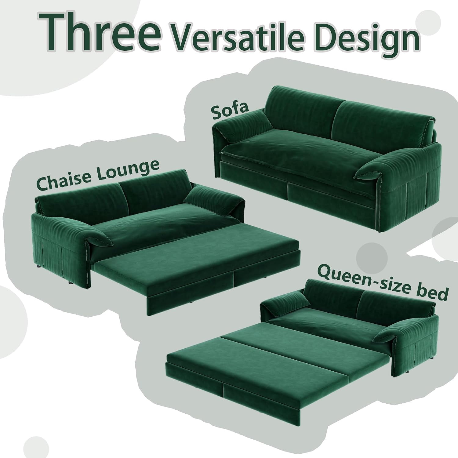 66" Queen Pull Out Sleeper Sofa, 3‑in‑1 Velvet Convertible Loveseat with Side Storage for Apartment Bedroom