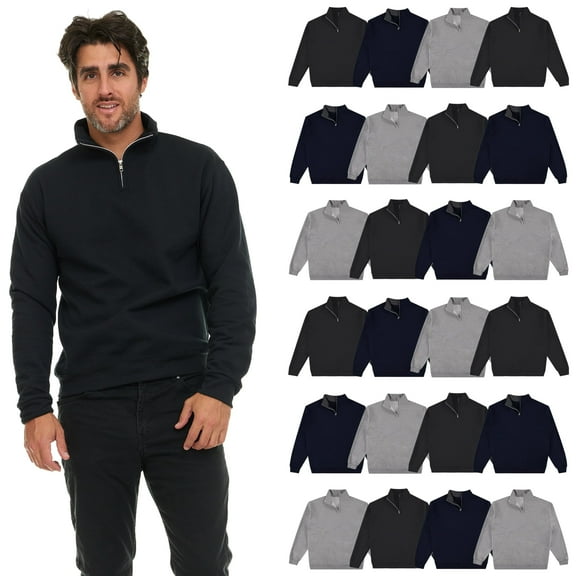 BILLIONHATS 24 Pack Mens Cotton Fleece Quarter Zip Sweatshirts Wholesale - Assorted Colors, Bulk Half Zip Pullover Tops for Men, Cozy Fleece Lined Activewear Size 2X-Large