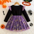 thumbnail image 4 of Tfken Halloween Dress For Girls Children Cartoon Print Soft Crew Neck Mesh Long Sleeve Purple Dresses Size 2-3 Years, 4 of 8