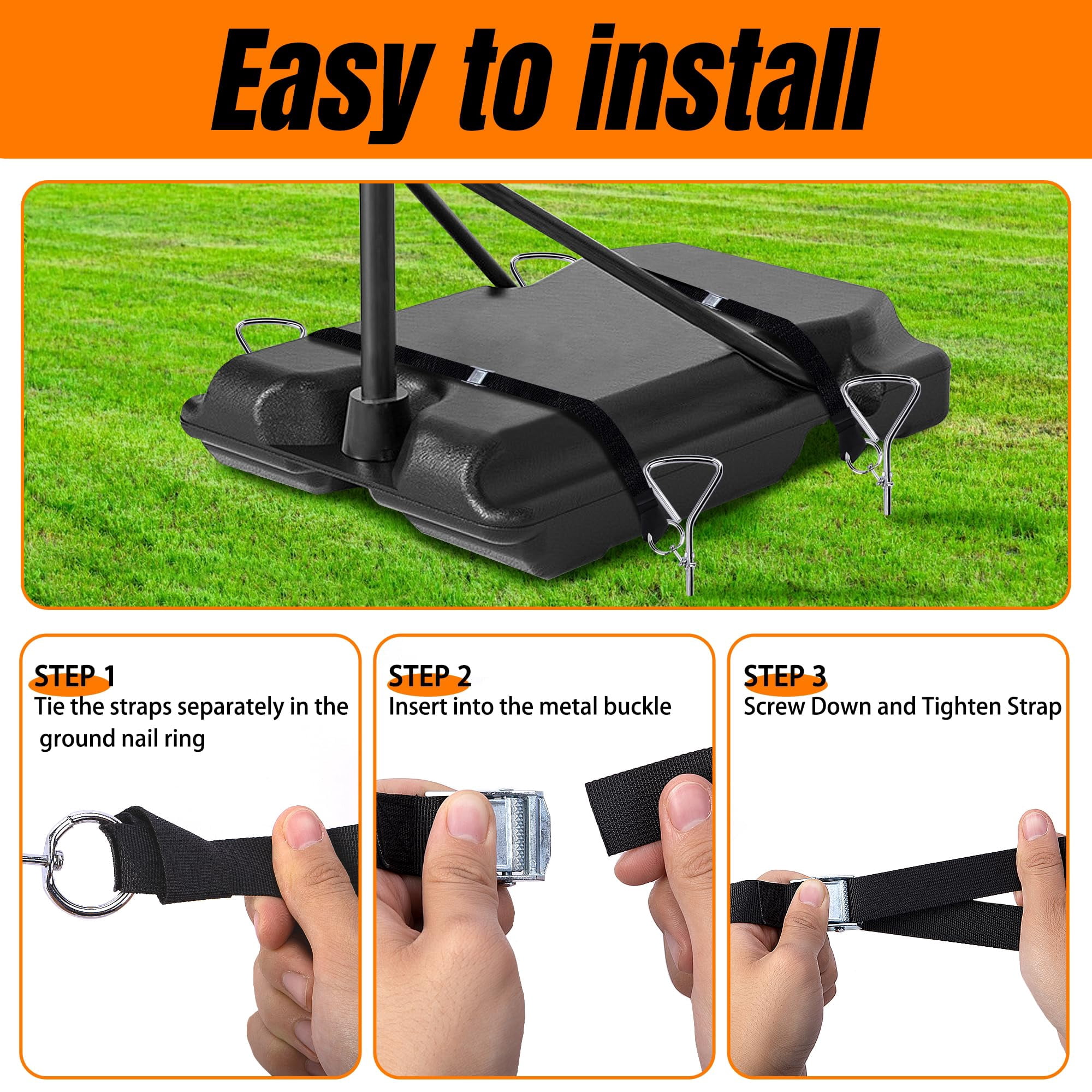 Basketball Goal Anchor - Heavy Duty Hoop Tie Down Kit with Ground Stakes & Adjustable Straps for Trampoline Swing Tent