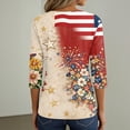 thumbnail image 6 of Women's 250th Anniversary USA Shirt Patriotic American Flag Print V-Neck Button 3/4 Sleeve T-Shirt, 6 of 6