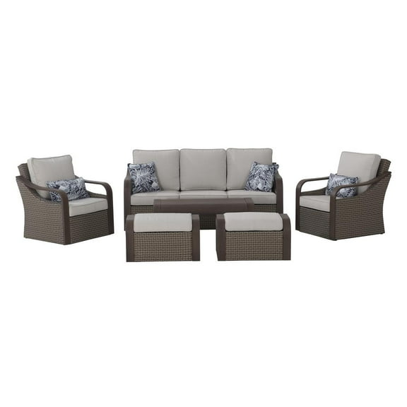 Sunjoy 6-pc. Patio Conversation Sets Brown Wicker Outdoor Furniture Set with Cushions and 2 Ottomans