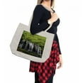 thumbnail image 2 of Waterfall Shopping Bag, Multiple Waterfalls Surrounded by Black Rocks and Green Trees Nature, Eco-Friendly Reusable Bag for Groceries Beach and More, 15.5" X 14.5", Cream, by Ambesonne, 2 of 2