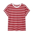 thumbnail image 3 of YanHoo Short Sleeve Summer Tops for Women Casual Cap Sleeve Tshirts Striped Printed Business Dressy Spring Shirts Crew Neck Work Blouse Red,L, 3 of 6
