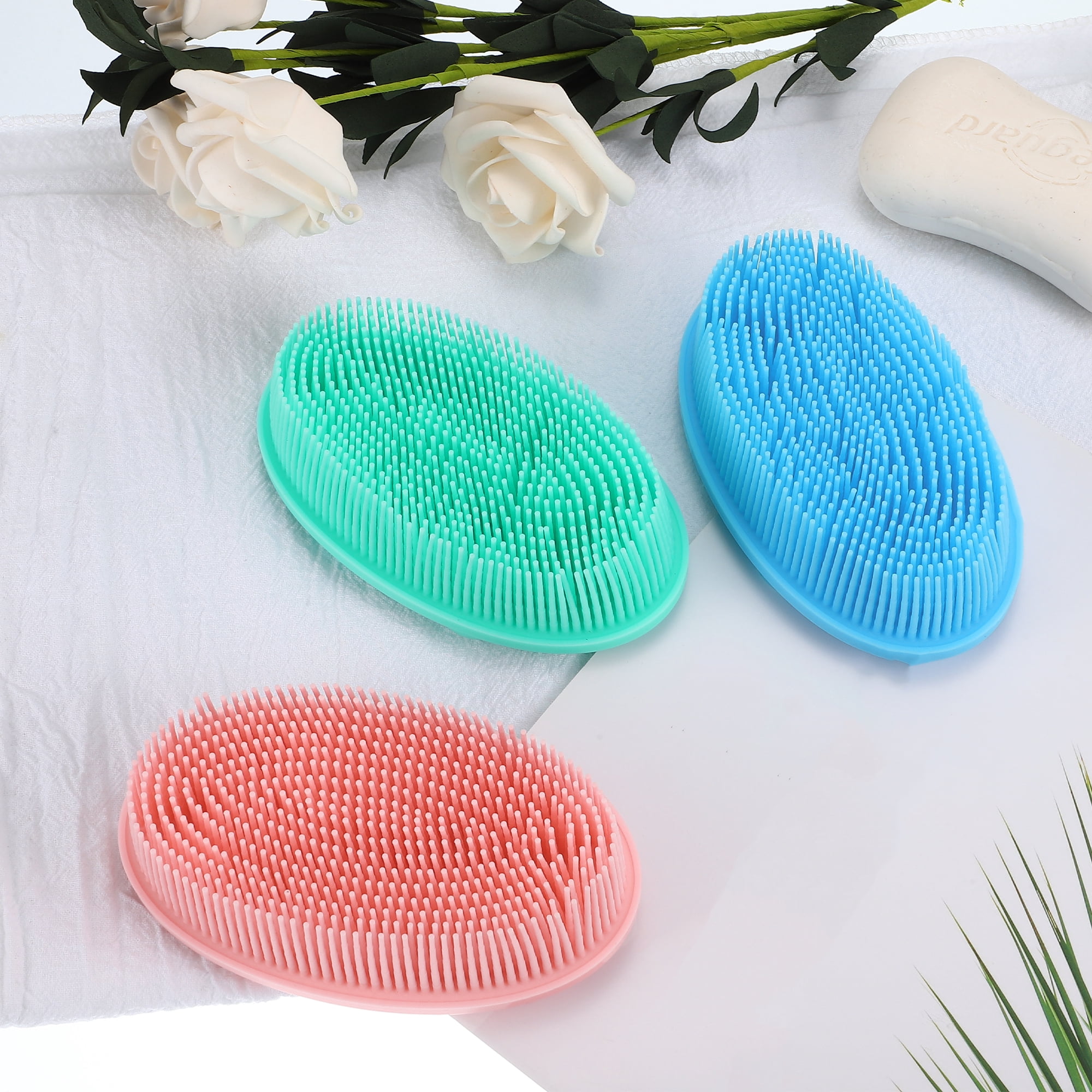 Unique Bargains Bath Brush Oval Back Scrubber for Shower Pink