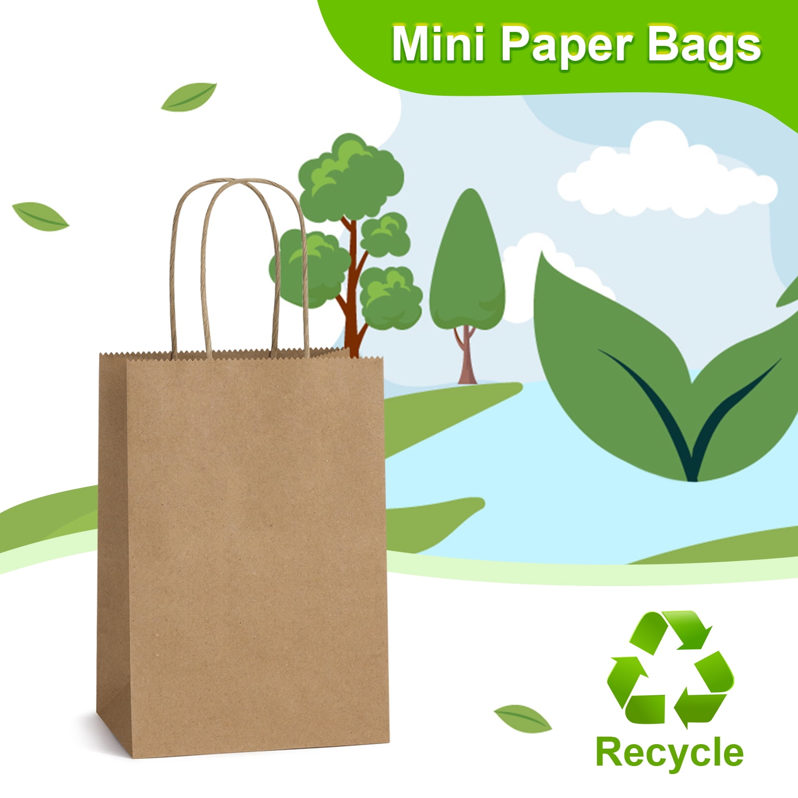 BagDream 50Pcs Brown Paper Gift Bags, 5.25x3x8inch Small Paper Bags with Handles Bulk for Shopping , Wedding, Father's Day, Merchandise and Business Party