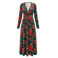 thumbnail image 5 of FKELYI Womens Fall Dress Long Sleeve Maxi Dress for Wedding Party Red Christmas Flower Print Casual Outdoor Cloth V Neck Soft Dresses with Pocket, L, 5 of 6