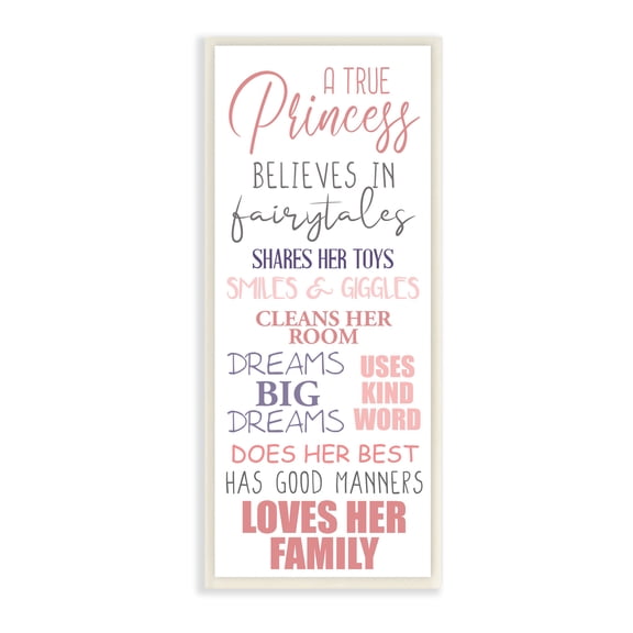 Stupell Industries True Princess Rules Pink Purple Motivational Phrases Inspirational Painting Unframed Art Print Wall Art, 7 x 17