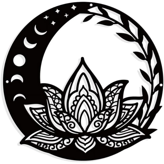 Decoración de pared de metal con diseño de loto en fase lunar, estilo plano, redondo y mate, para colgar en la pared, silueta para el hogar, jardín, hotel, oficina, festival, regalo, 11,8 pulgadas