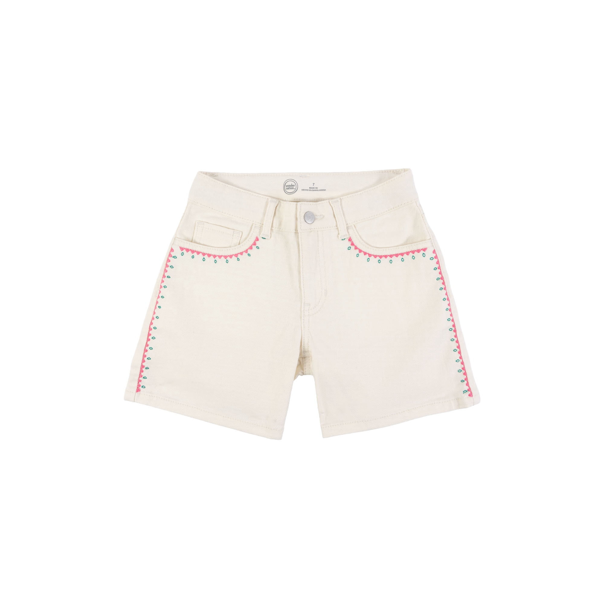 Wonder Nation Girls Baggy Embroidered Denim Shorts, Size 5-18