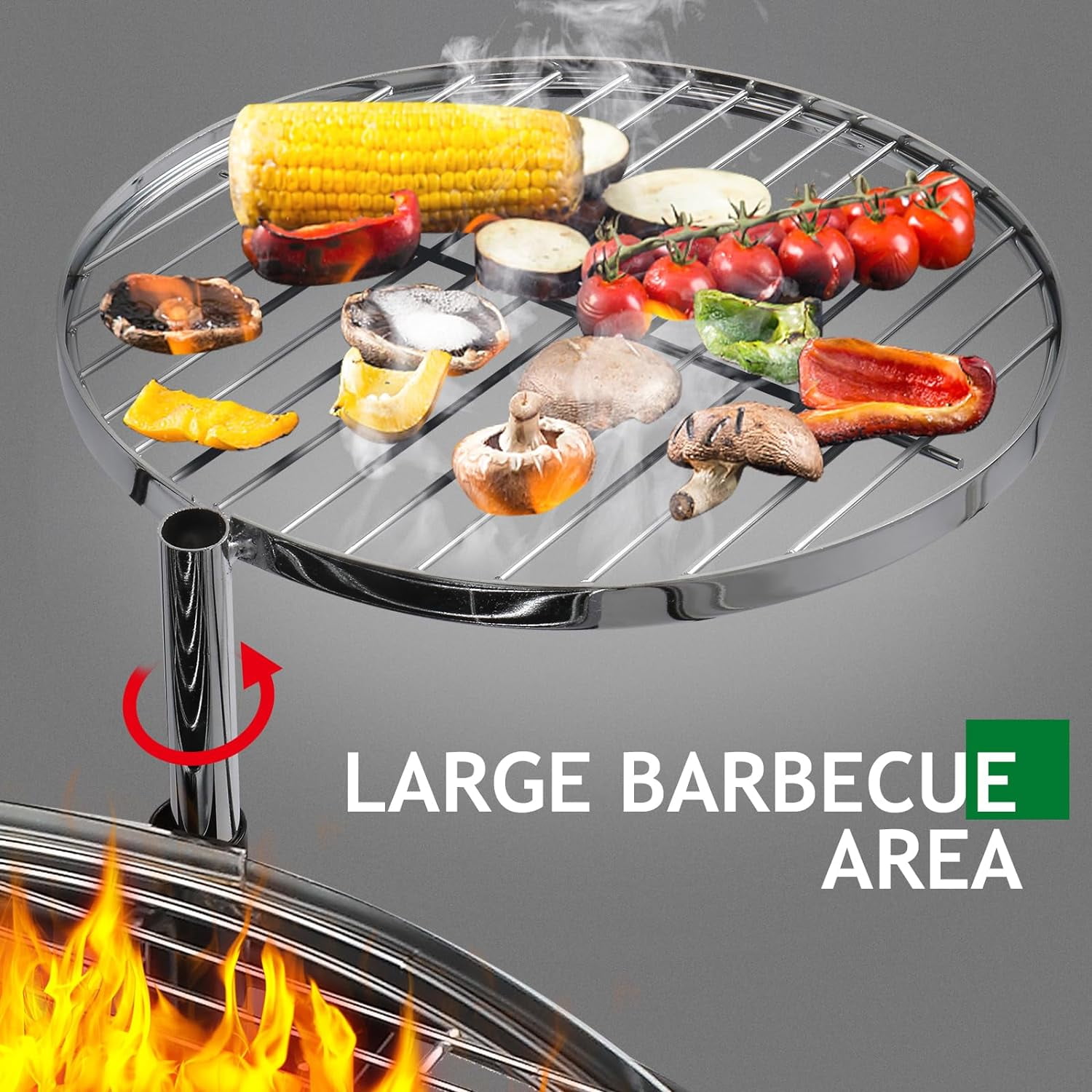 VINGLI 33" Round Metal Wood Burning Fire Pit with Dual Swivel Cooking Grates