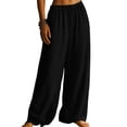 thumbnail image 3 of Women'S Loose Fit Solid Color Elastic Waist Pocket Straight Leg Casual Pants Black L, 3 of 8