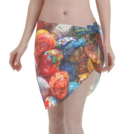 Disketp Easter Eggs Women Swimsuit Cover Up Short Chiffon Summer Beach Sarong Bikini Wrap Skirt Bathing Suit