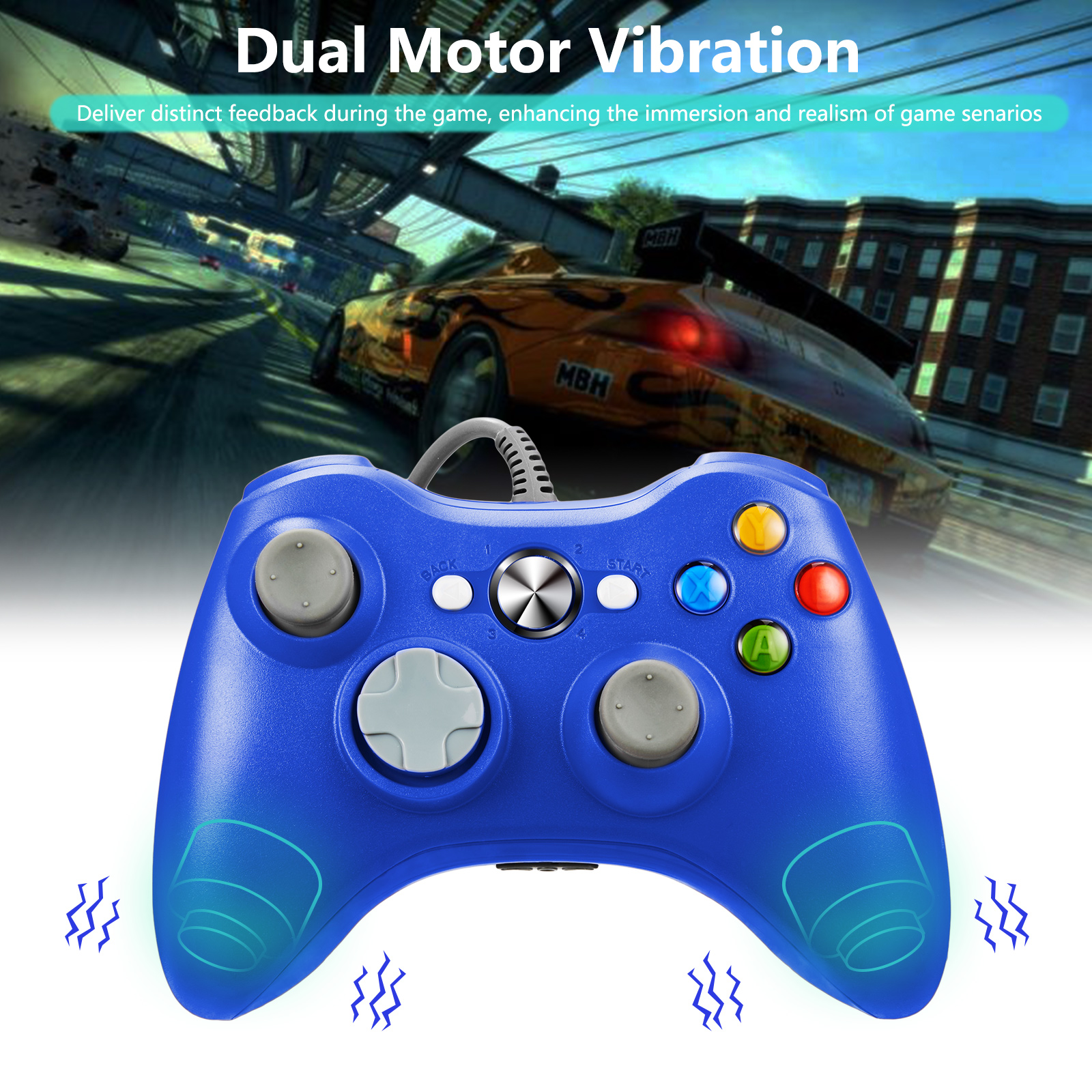 LUXMO Xbox 360 Wired Controlle with Shoulders Buttons for Xbox 360/Xbox 360 Slim/PC Windows 7 8 10 Game (Blue) - image 4 of 7