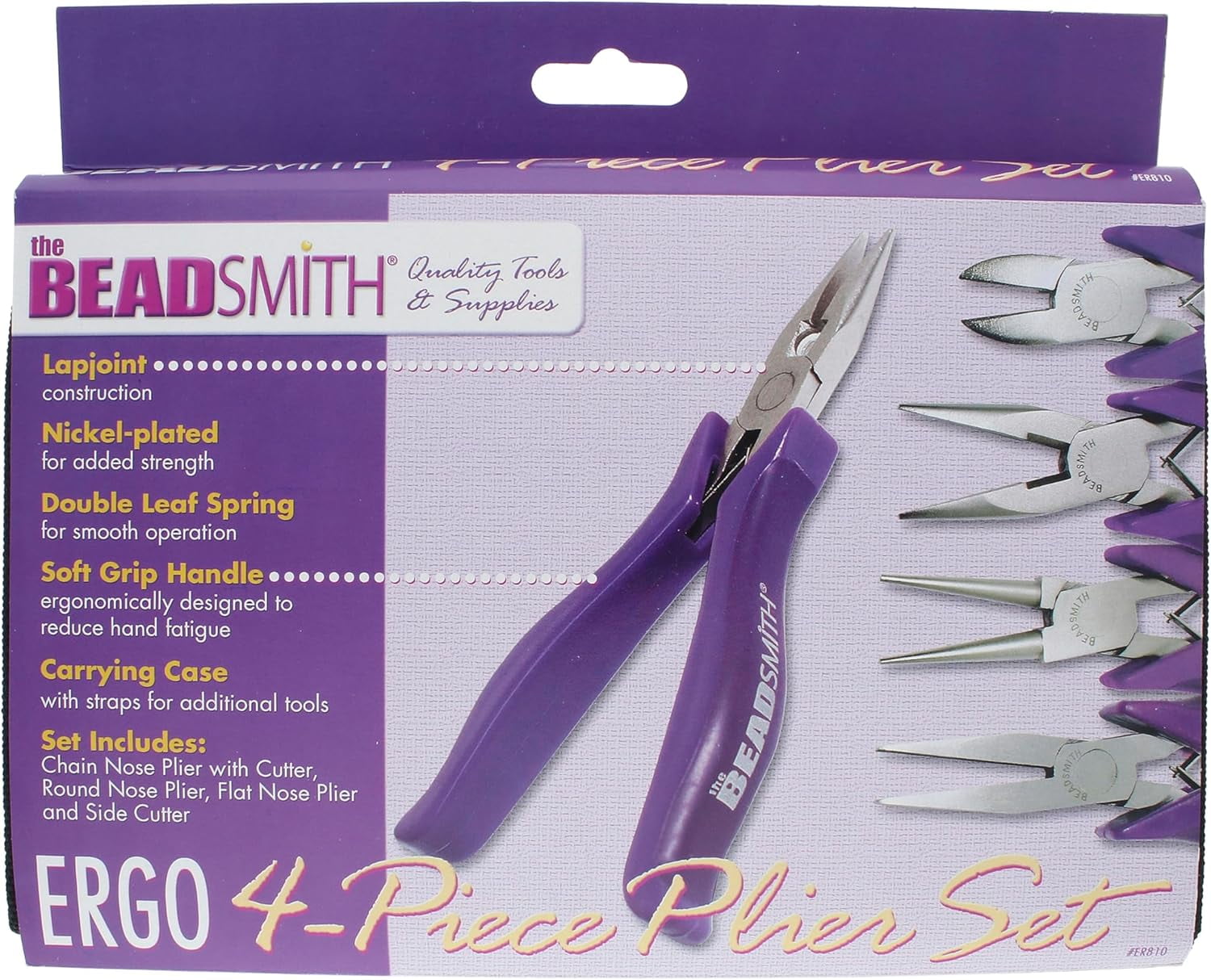 The Beadsmith La Femme 4-Piece Jewelry Plier Set – 4.5" Tools for Smaller Hands, Includes Chain Nose, Round Nose, Flat Nose & Cutter with Zippered Case