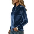 thumbnail image 5 of HAPIMO Women's Quarter Button Pullover Tops Velvet Shirts Comfy Long Sleeve Lapel Collar Tops Lightweight Casual Dressy Blouses Blue XL, 5 of 8