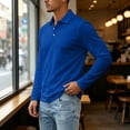thumbnail image 6 of gzxflxpge Men's Long Sleeve Polo Shirts Casual Quick Dry Lapel 3-Button Golf Tshirts Fashion Oversized Pure Color Tops for Athletic Royal Blue 3XL, 6 of 8