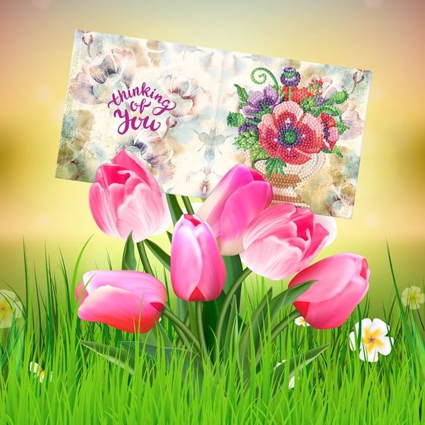 Cuadros Decorativos 8 Uds. Tarjetas de felicitación con pintura de diamantes DIY, postales de mosaico de agradecimiento (HKDZ17) Tmvgtek embutido en tela