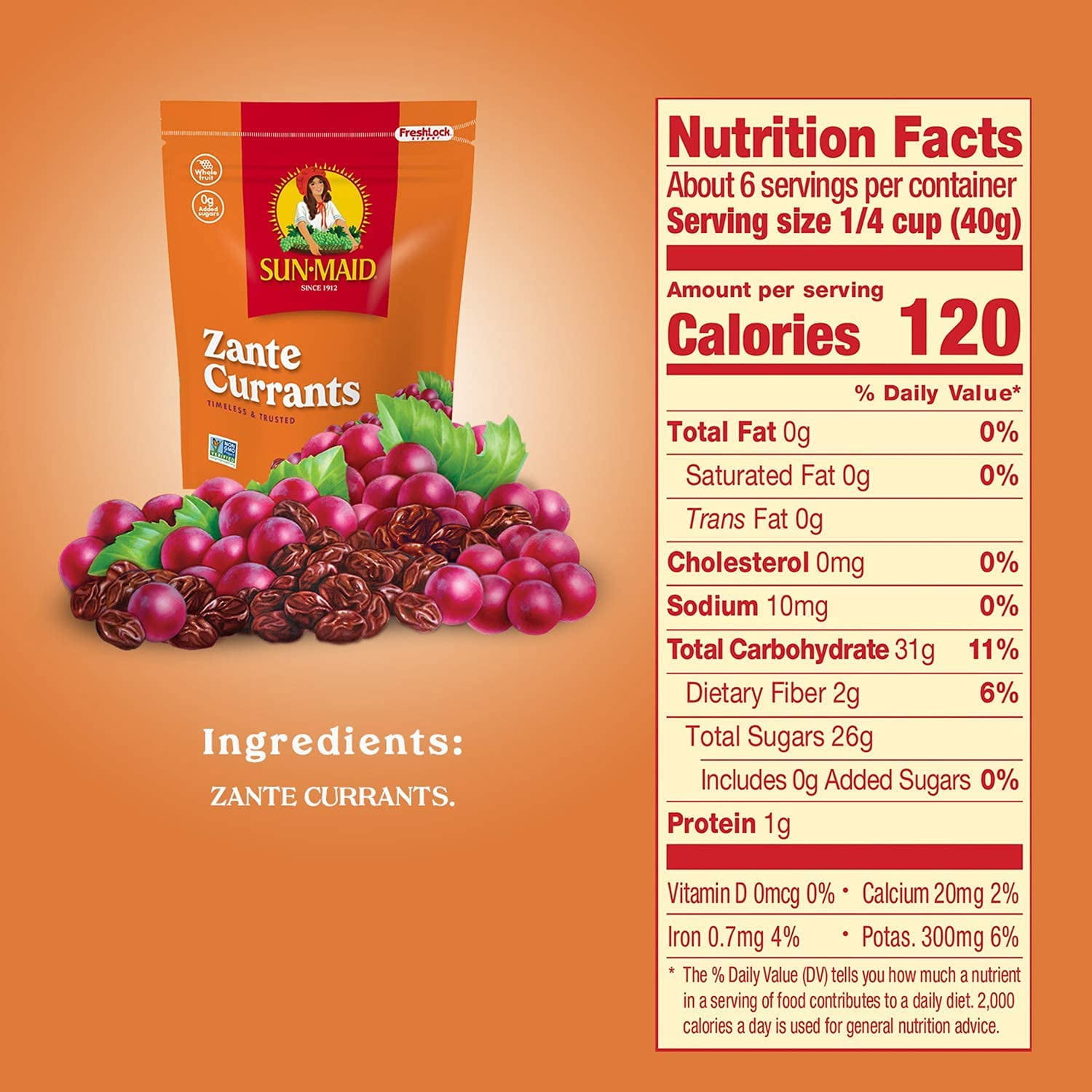 Sun-Maid California Sun-Dried Zante Currants - COC1(4 Pack) 8 oz Resealable Bag - Dried Fruit Snack for Lunches and Snacks
