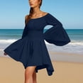 thumbnail image 6 of Laqbezok Women's Off Shoulder Bell Sleeve Dress, Casual Smocked Waist Solid Mini Dress, Flowy Flare Long Sleeve Boho Party Outfit, 6 of 9
