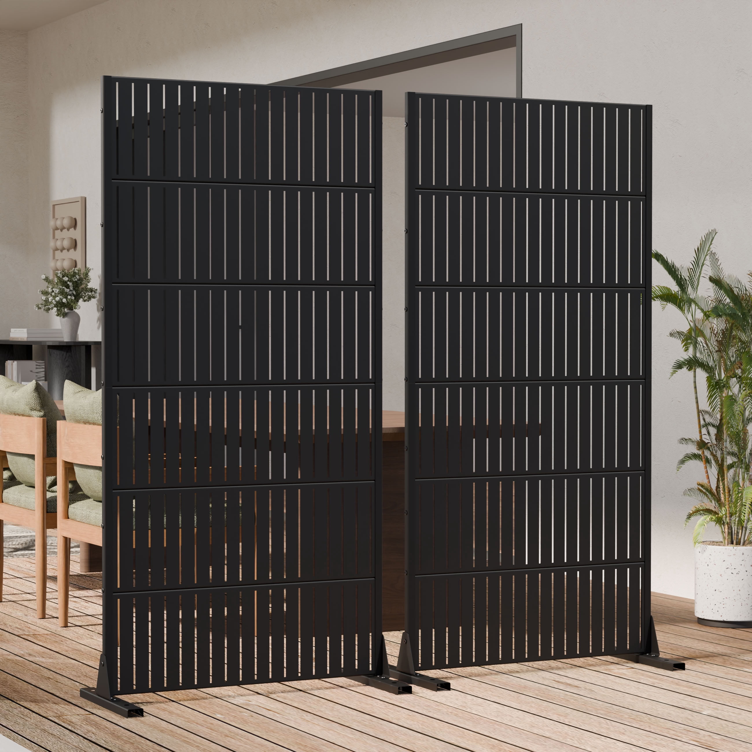 MAYEERTY 72*35in Outdoor Privacy Screen, Tool Free Setup Metal Privacy Panel, Privacy Divider for Patio, Balcony, Garden